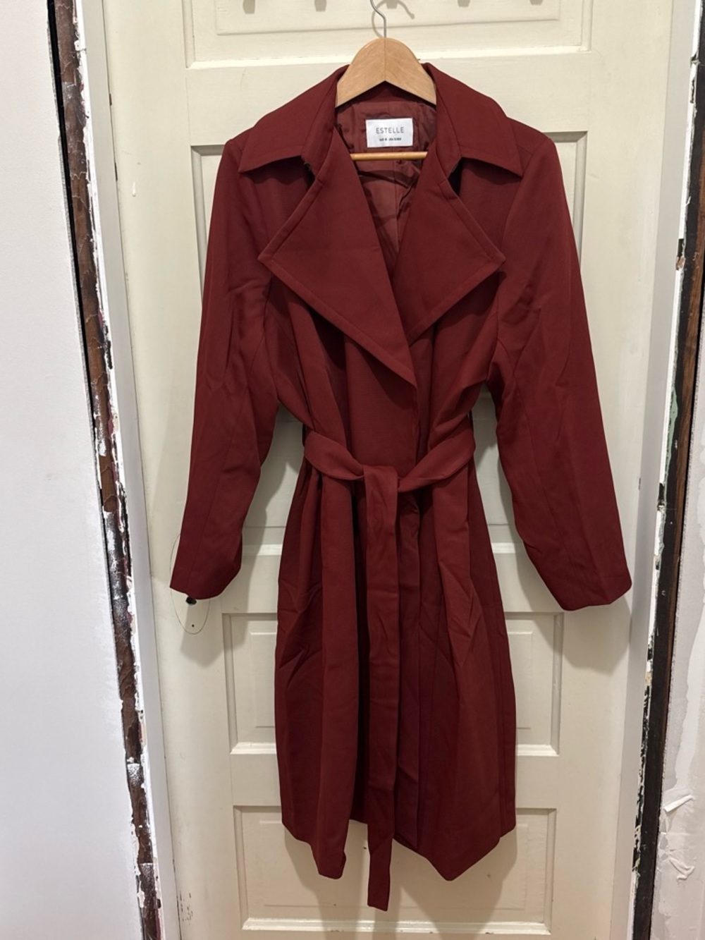 Estelle Women's Deep Rust Trench Coat with Self-Tie Belt